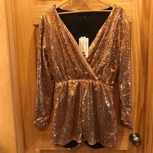 Hauduoyi Golden Sequin Wrap Romper